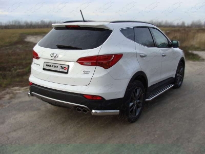 Защита заднего бампера уголки 75х42 мм ТСС для Hyundai Santa Fe 2012-2015
