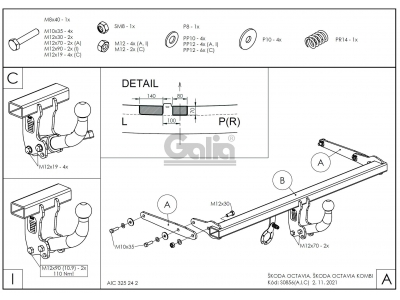 Фаркоп оцинкованный Galia шар A для Skoda Octavia Tour 1996-2010