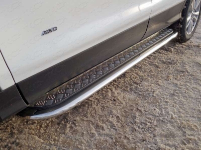 Порог с площадкой правый алюминиевый лист 75х42 мм ТСС для Ford Transit 2014-2021